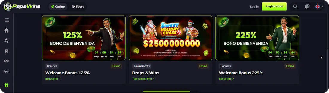 PapaWins Casino bonus
