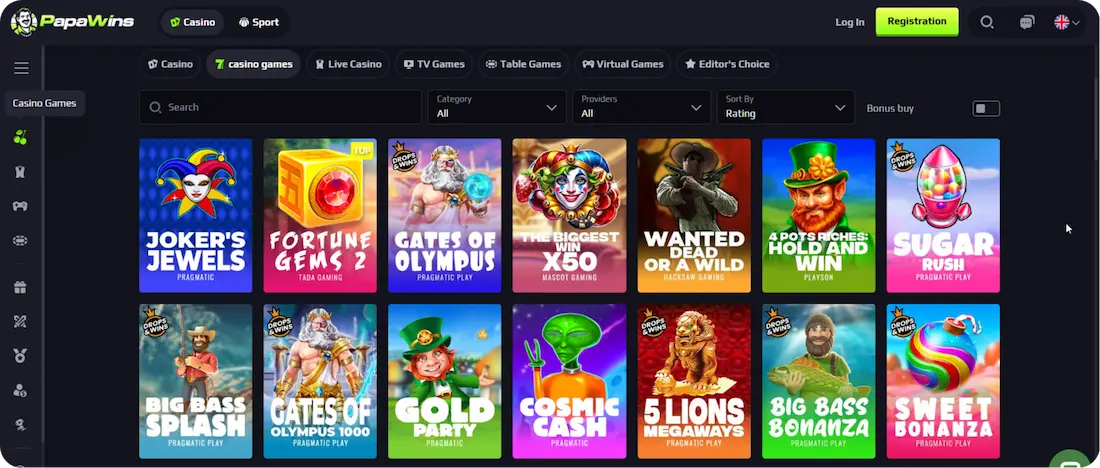 PapaWins Casino games