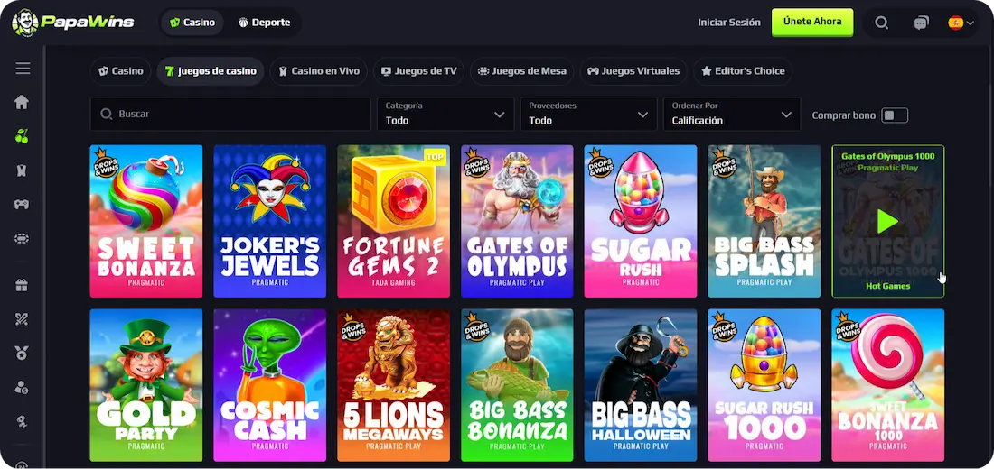 PapaWins Casino Juegos