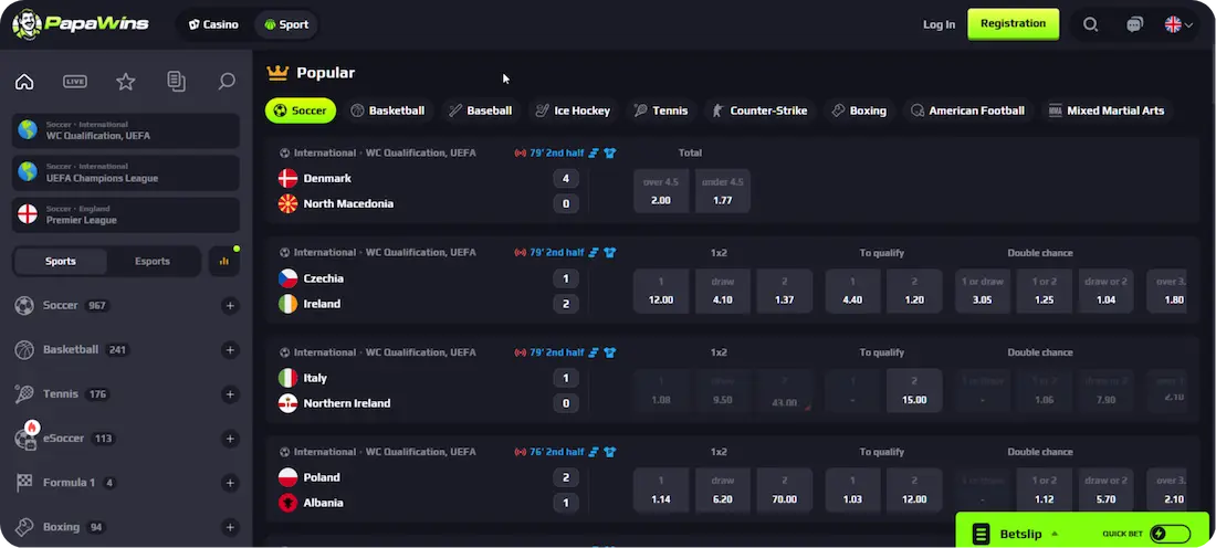 PapaWins Casino sports betting