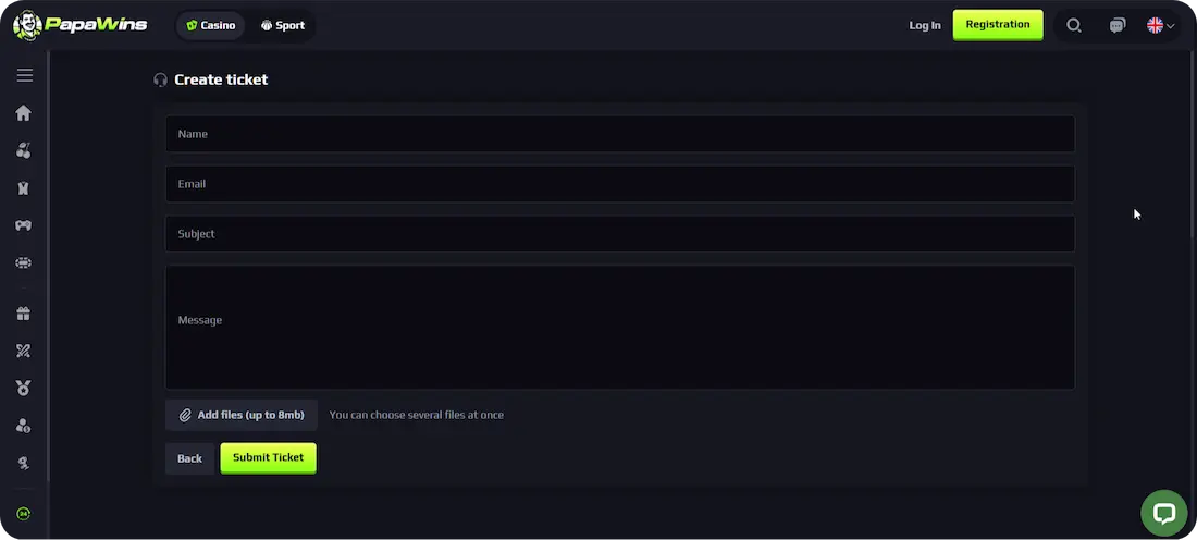 PapaWins Casino support